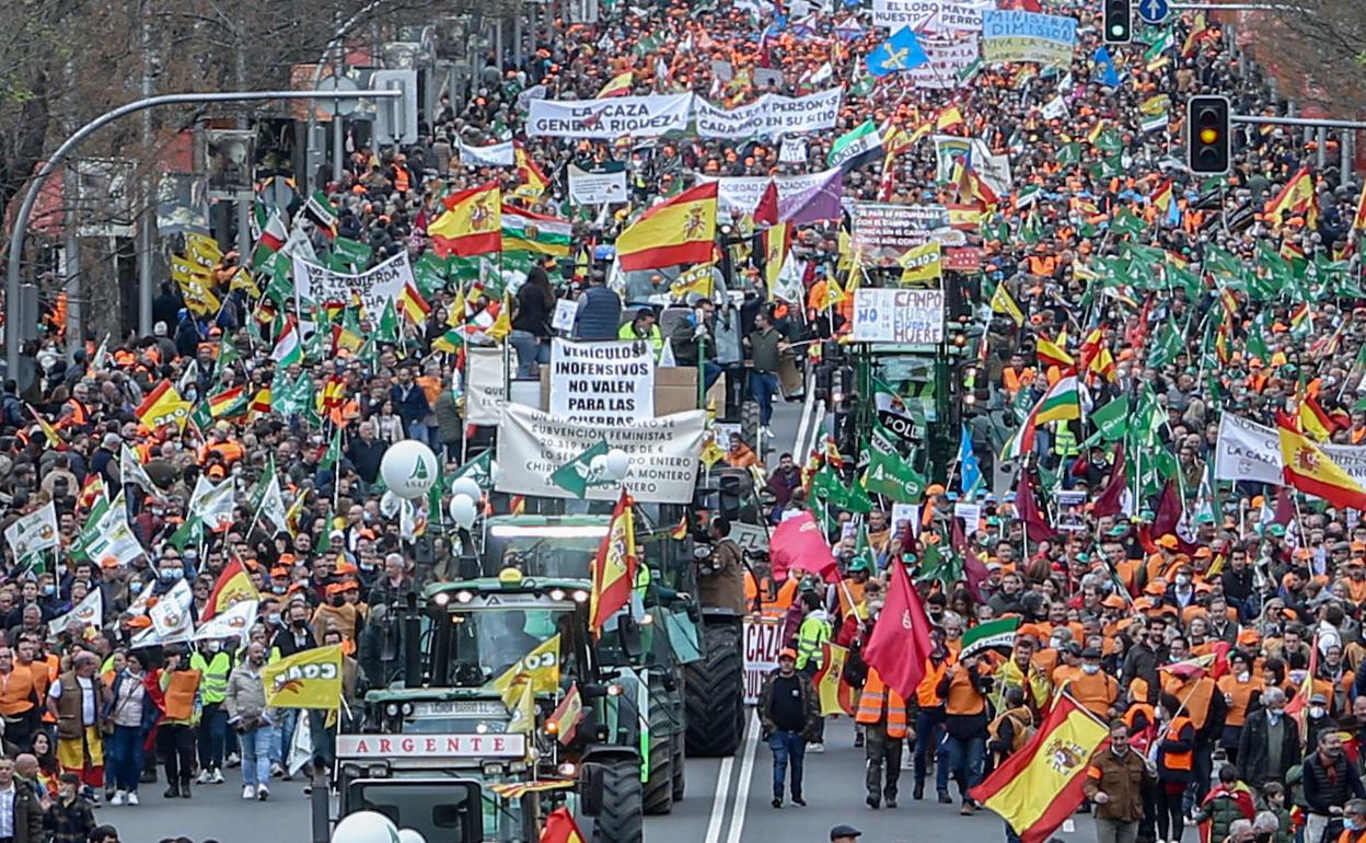 Manifestación en defensa del mundo rural celebrada en Madrid el 20M.