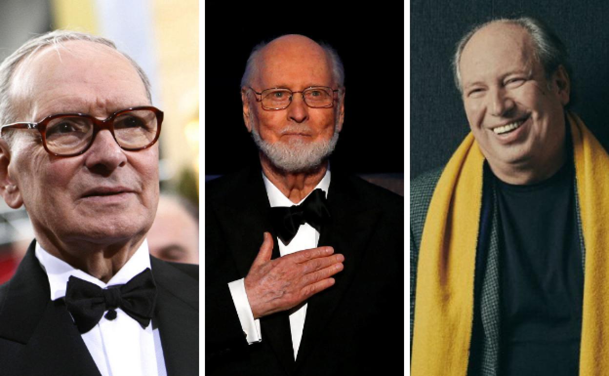 Ennio Morricone, John Williams y Hans Zimmer, en una imagen de archivo.