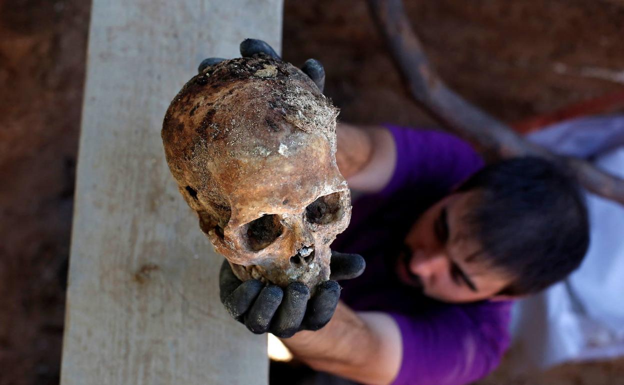 Uno de los restos que se encontraron en el cuadro 58 del cementerio de El Carmen en 2016. 
