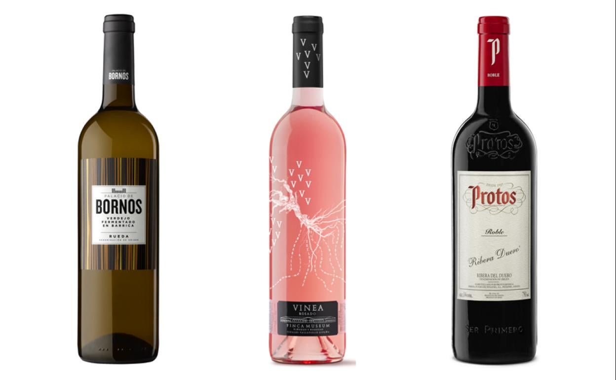 Palacio de Bornos Fermentado en Barrica 2019, Vinea Rosado 2021, Protos Roble 2020. 