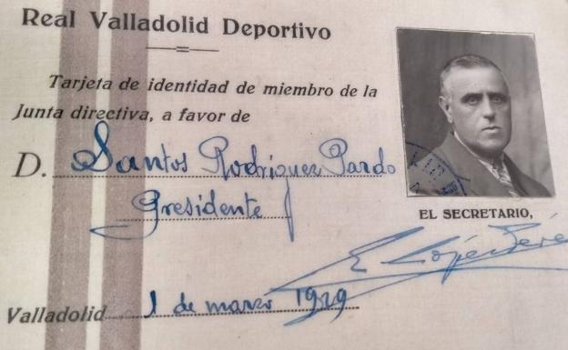 Carnet de presidente del Real Valladolid de Santos Rodríguez Pardo, a 1 de marzo de 1929. 