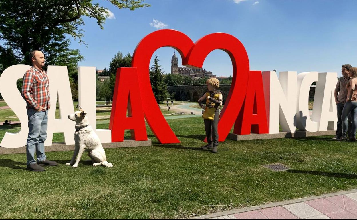 La M de Salamanca, con forma de corazón en una recración de una de las propuestas de ubicación. 