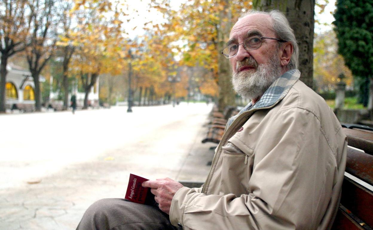 El poeta Ángel González, en un parque de Madrid. 