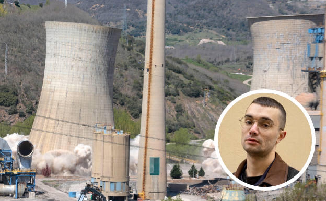 Voladura de las torres de La Robla, el pasado día 6, y el escritor Óscar García Sierra. 