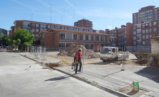 Obras en el antiguo patio del colegio Felipe II. 