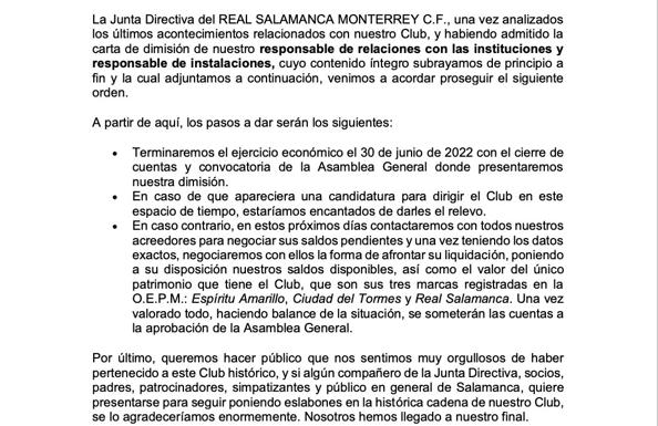 Imagen principal - El comunicado del RS Monterrey.