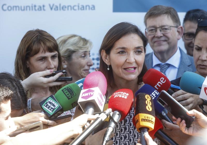 Reyes Maroto, antes de reunirse con el clúster de automoción de la C. Valenciana, en la jornada de hoy.