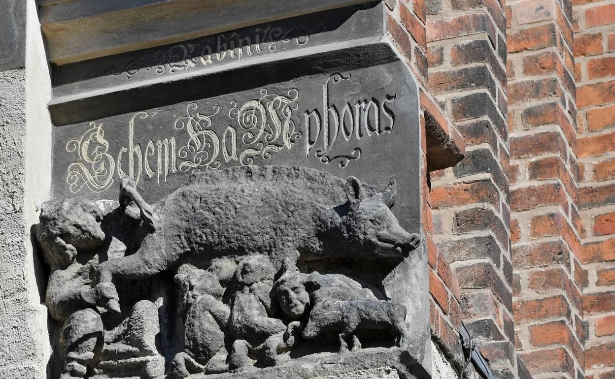 Rrelieve de una cerda antisemita que adorna desde la Edad Media la iglesia de Santa María de Wittenberg. 