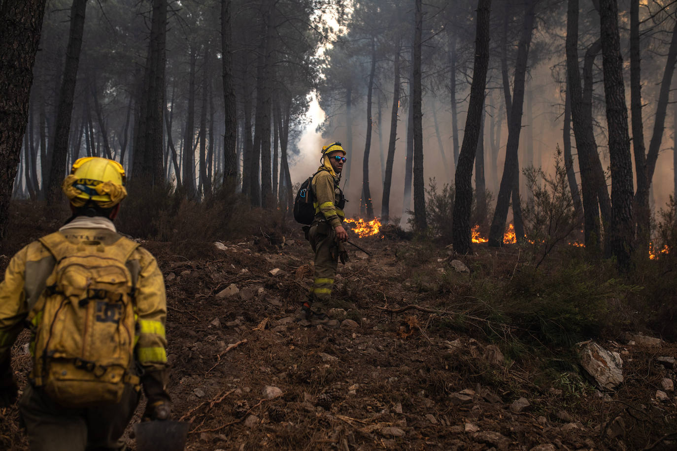 Fotos: Bomberos trabajan en la extinción del incendio en la Sierra de la Culebra