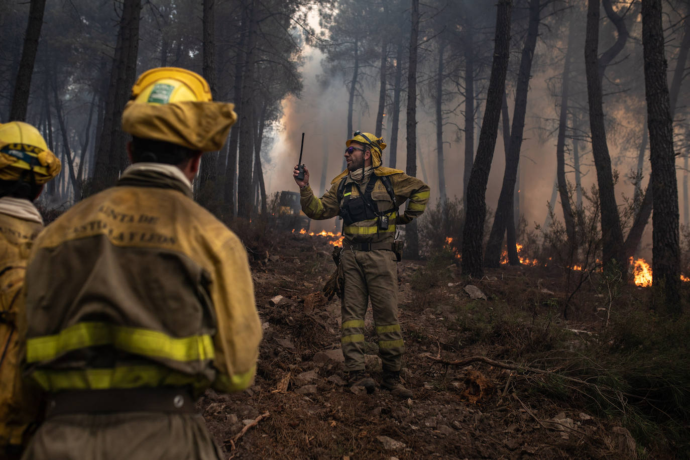 Fotos: Bomberos trabajan en la extinción del incendio en la Sierra de la Culebra