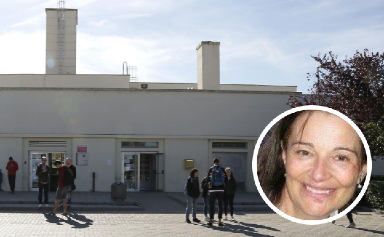 Mariemma García Alonso, en el círculo, sobre una imagen del Campus de la Yutera, en Palencia.
