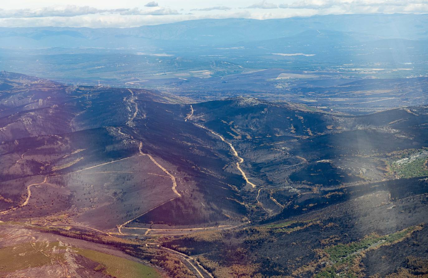 Fotos: El terreno quemado por el incendio de la Sierra de la Culebra, desde el aire