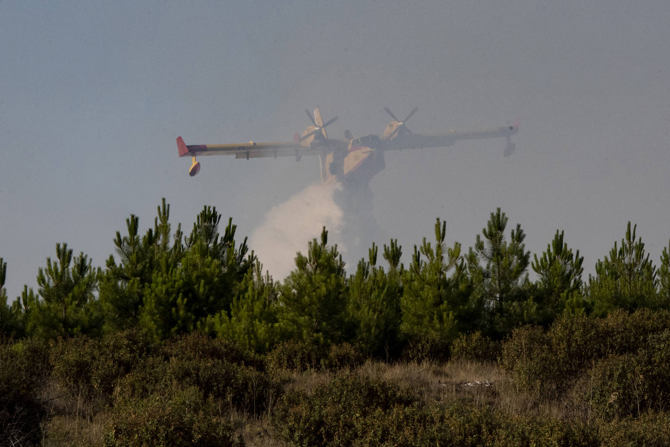 Servicios de extinción trabajan en Honrubia de la Cuesta para controlar el fuego.