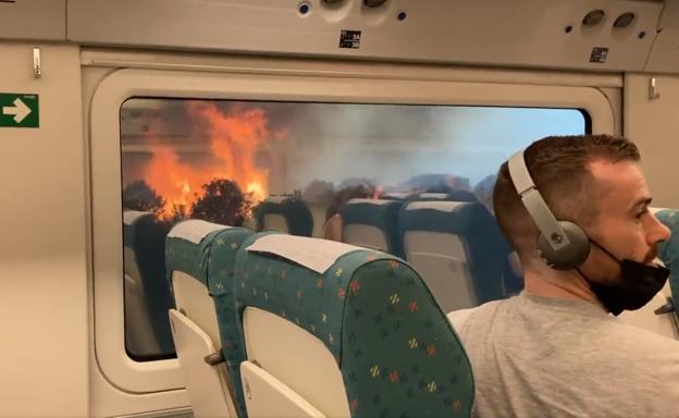 Incendio en Zamora: Momentos de pánico en un tren que circulaba a escasos metros del fuego de Losacio