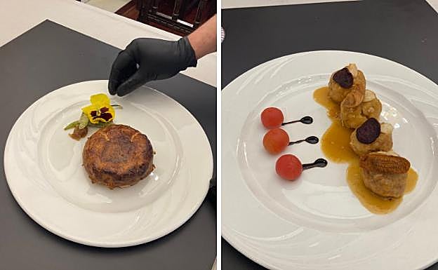 Hojaldre de rabo de toro y albóndigas de cabrito.