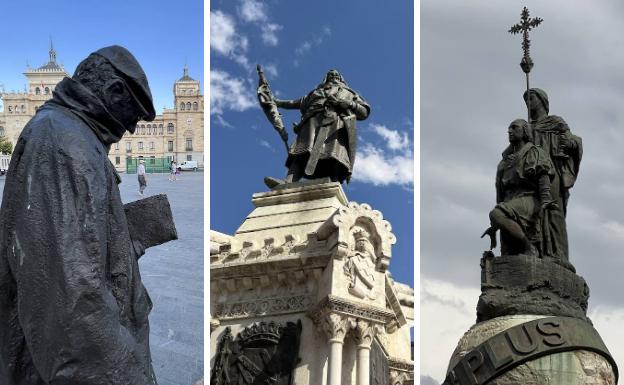 La estatua de Miguel Delibes, del Conde Ansúrez y de Cristóbal Colón. 