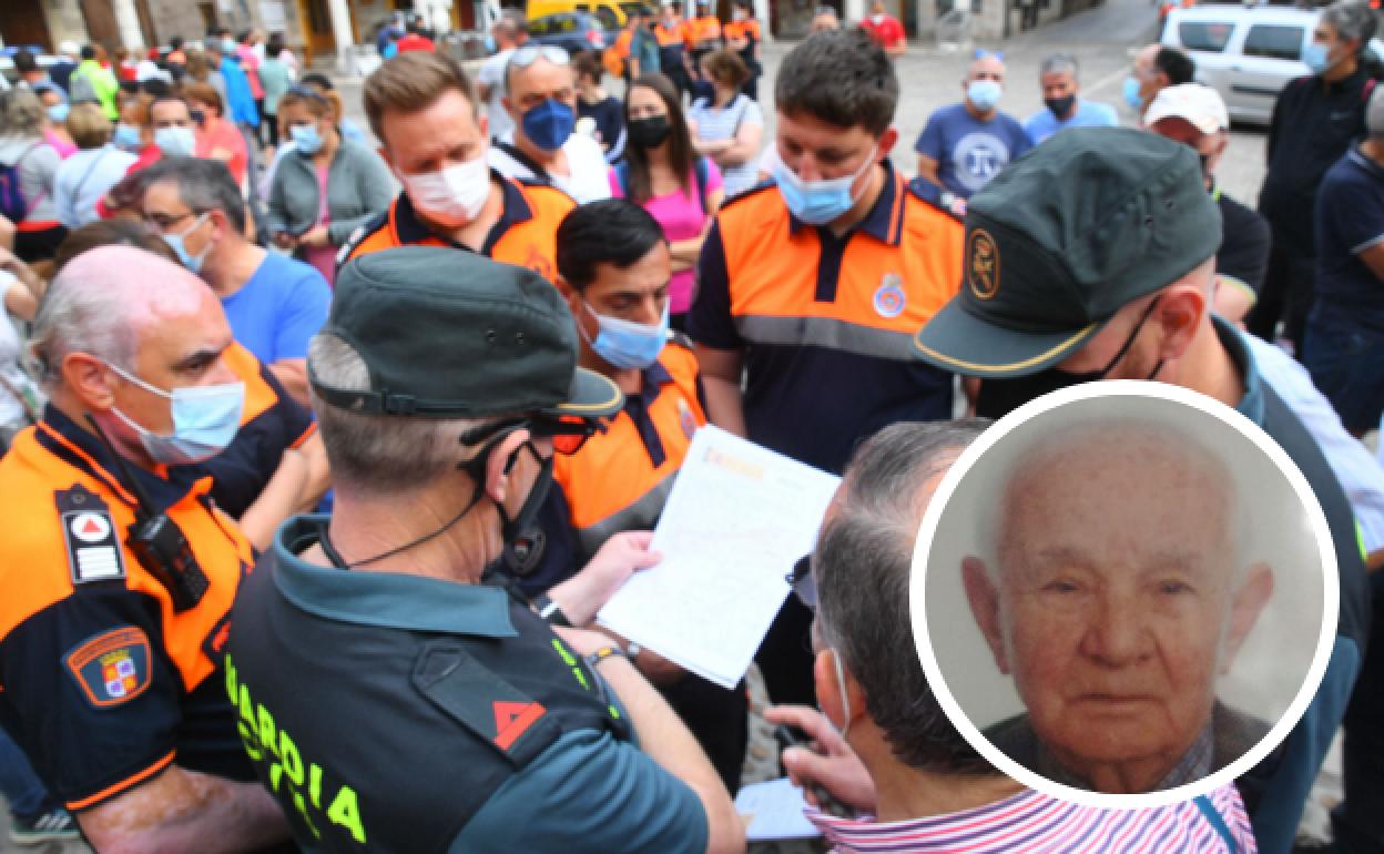 Organización de una de las batidas llevadas a cabo en Tordesillas para intentar hallar a Teodoro Sánchez, cuya imagen aparece en el círculo.