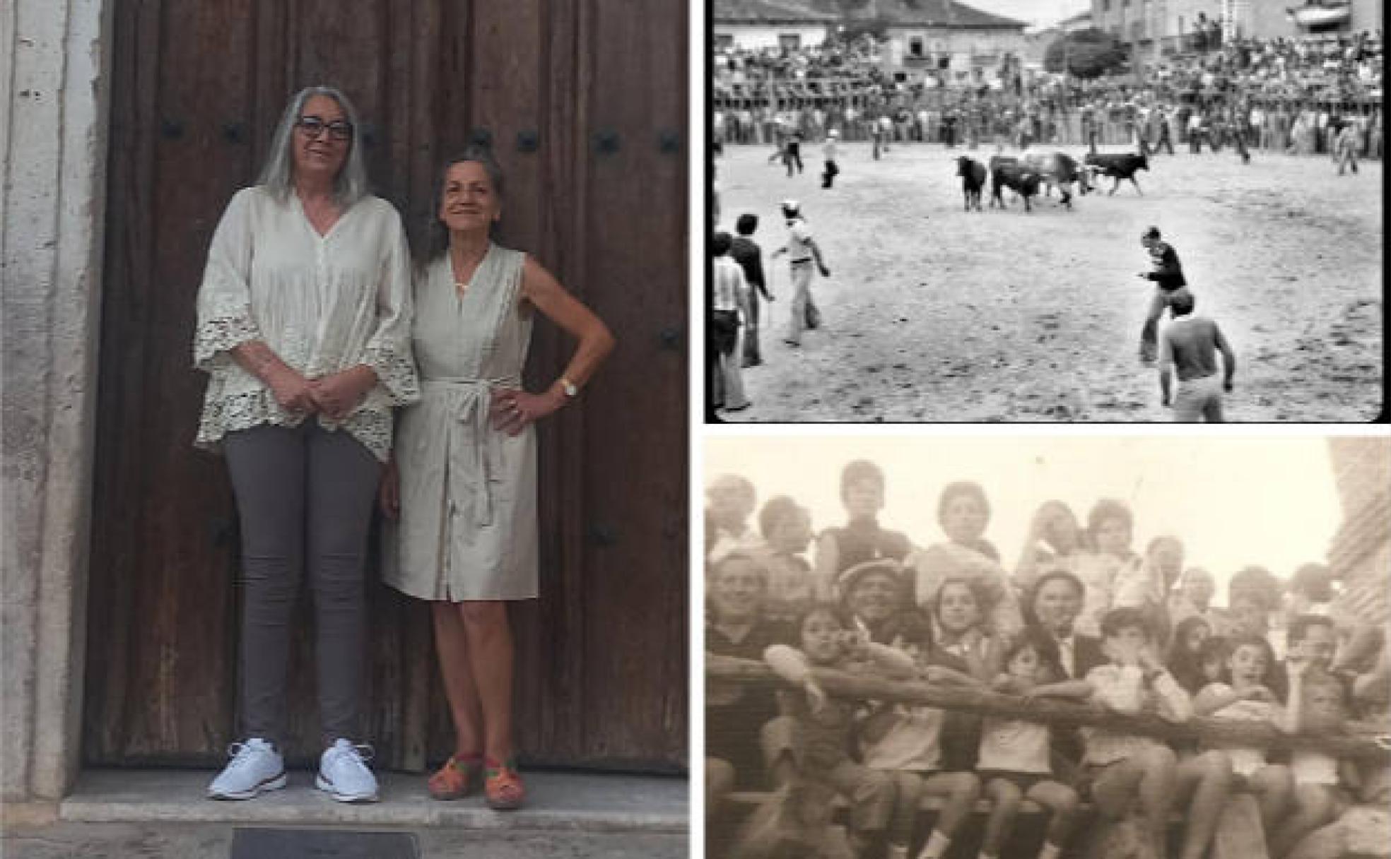 Soledad y Agustina Miguel. en la actualidad y en la grada hace cincuenta años, y festejo taurino celebrado en la antigua plaza de La Seca