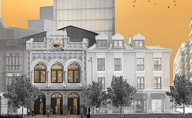 Fachada y, tras ella, la nueva torre escénica.