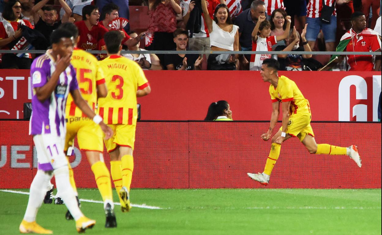 Reinier celebra el primero de los tantos del Girona en la primera parte. 