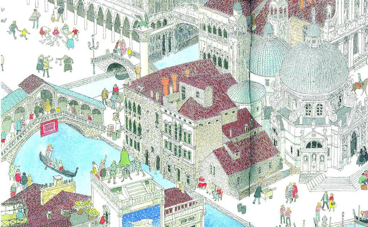 Una de las ilustraciones de Mitsumasa Anno para 'Los viajes. Italia' (Kalandraka). 