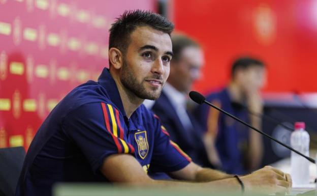 Eric García, durante su rueda de prensa con la selección española.