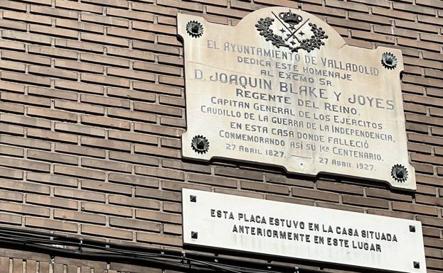 La placa en honor a Joaquín Blake y Joyes, en la calle López Gómez 