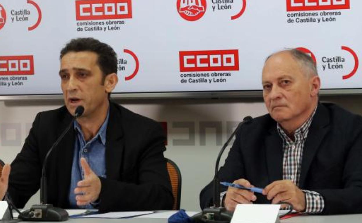 Vicente Andrés (CC OO), a la izquierda, y Faustino Temprano (UGT). 