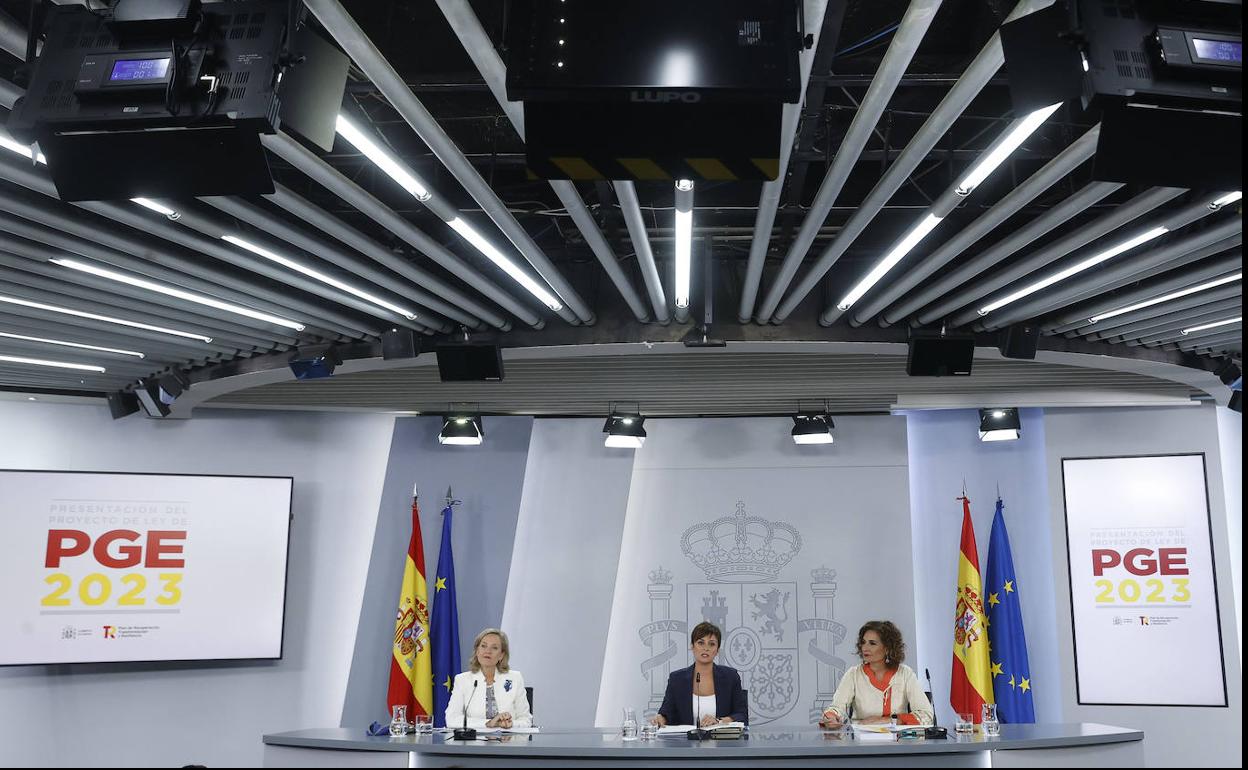Las ministras que presentaron el martes los Presupuestos de 2023.