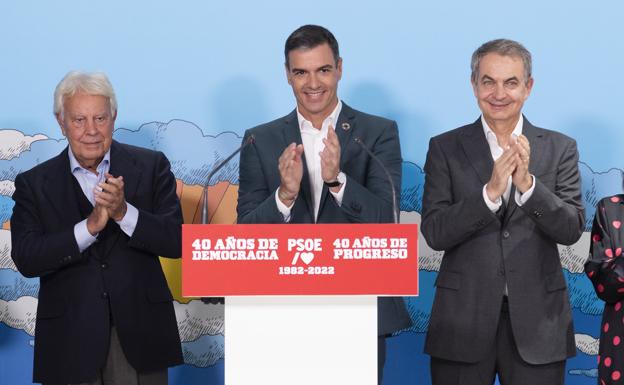 Felipe González, Pedro Sánchez y José Luis Rodríguez Zapatero participan en el acto.