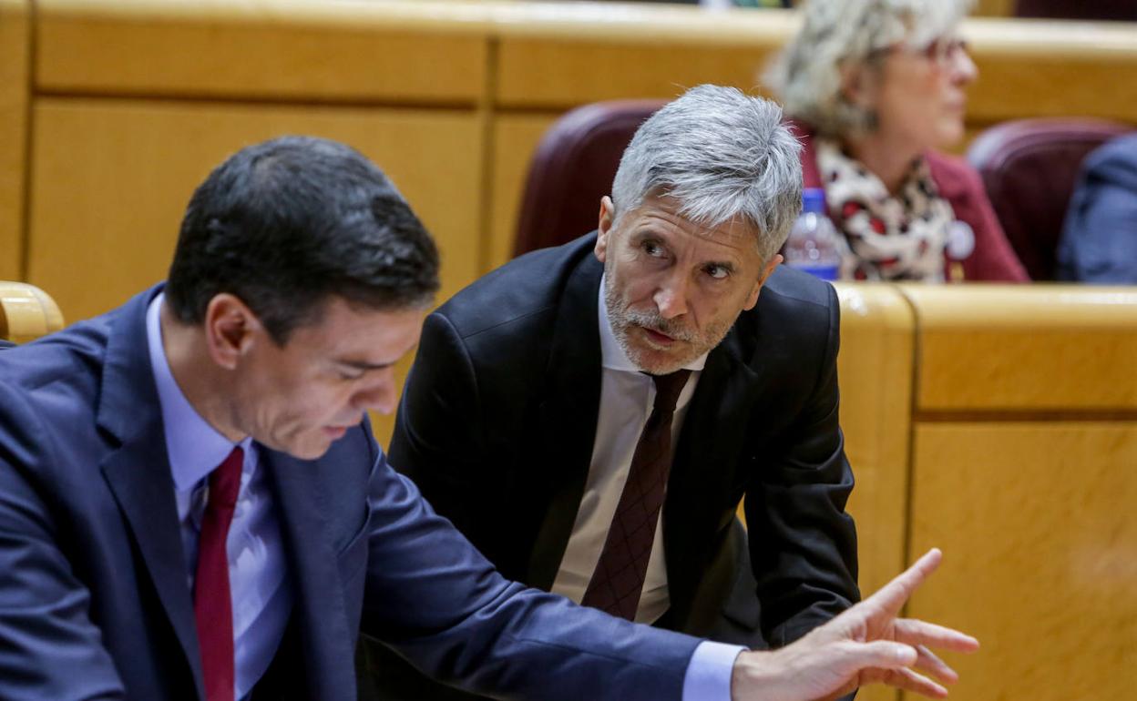 Sánchez y Marlaska, durante una sesión en el Senado. 