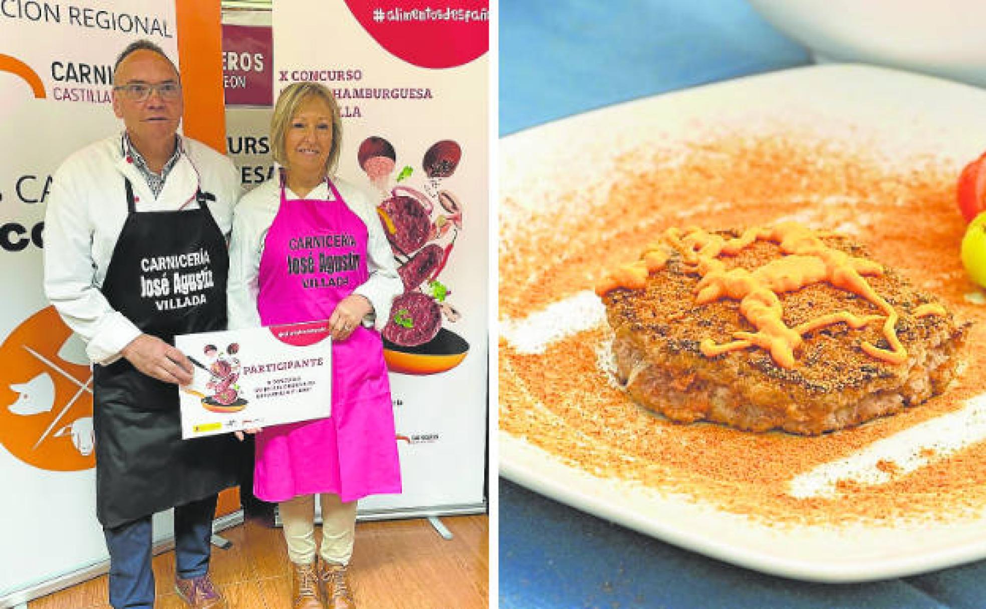 José Agustín Olaso y María José Bustillo durante el concurso y la hamburguesa 'Sorpresa'.