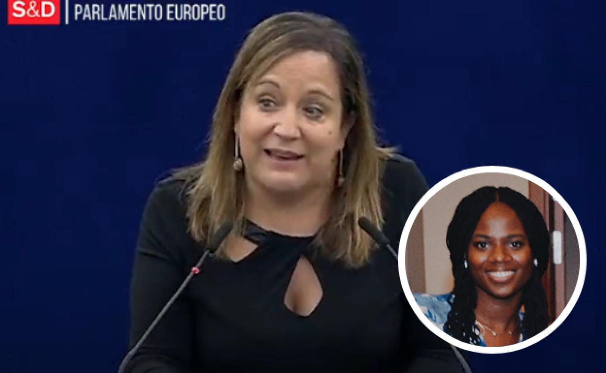 Intervención de Iratxe García en la Eurocámara. En detalle, Teresa Rodríguez, la joven asesinada en Bruselas. 