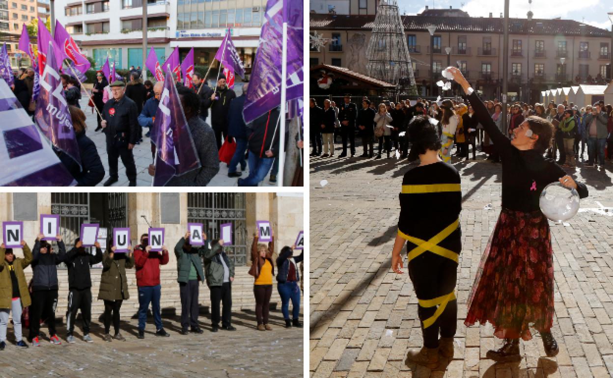 Concentración de los sindicatos y performance de la Fundación San Cebrián y de los alumnos del Virgen de la Calle en la Plaza Mayor. 