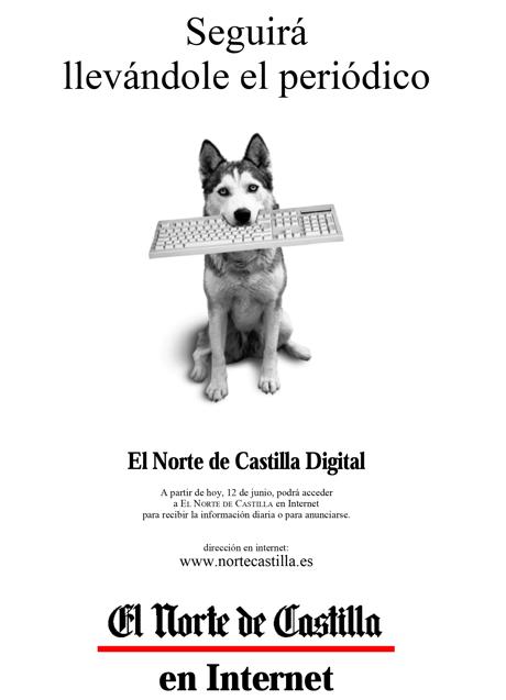 Imagen - Creatividad a toda página con la que El Norte de Castilla anunciaba a sus lectores y anunciantes el nacimiento de su versión digital el 12 de junio de 1997.