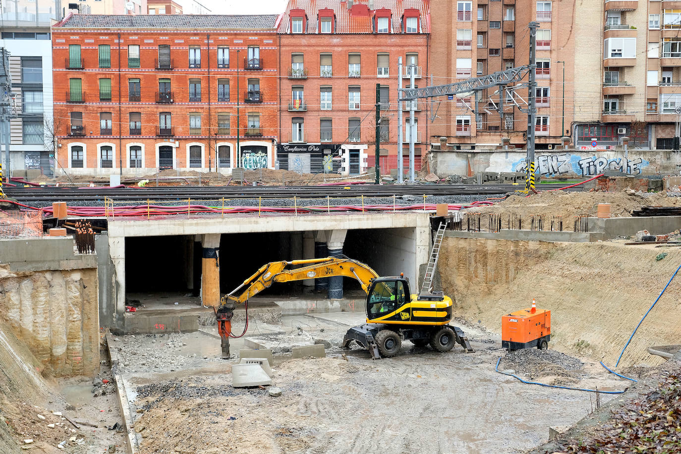 Obras del túnel de la calle Panaderos para la integración ferroviaria, Valladolid.