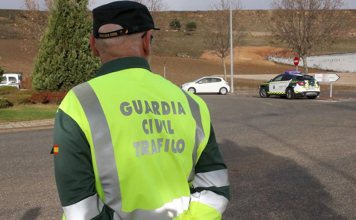 Un guardia civil vigila la N-110. 