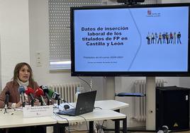 La consejera de Educación, Rocío Lucas, durante la presentación de los datos de la FP en Castilla y León.