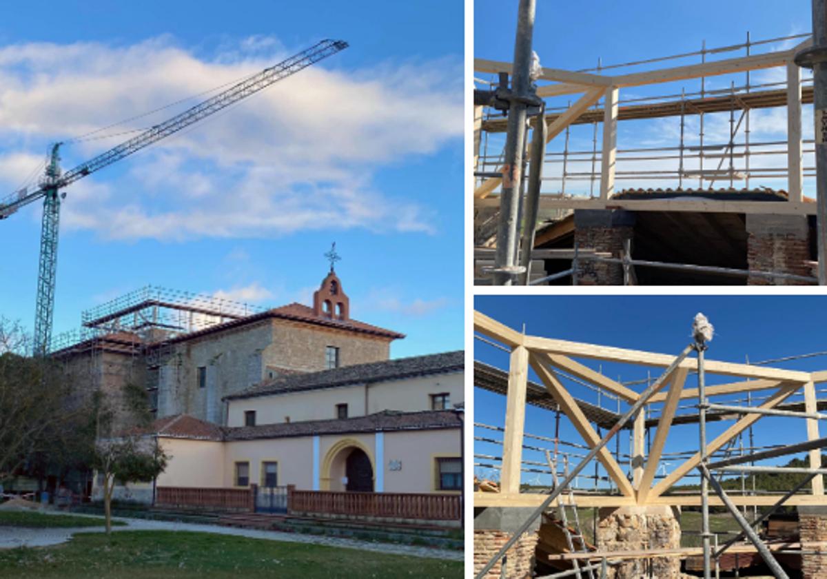 Obras en el tejado del santuario de Alconada.