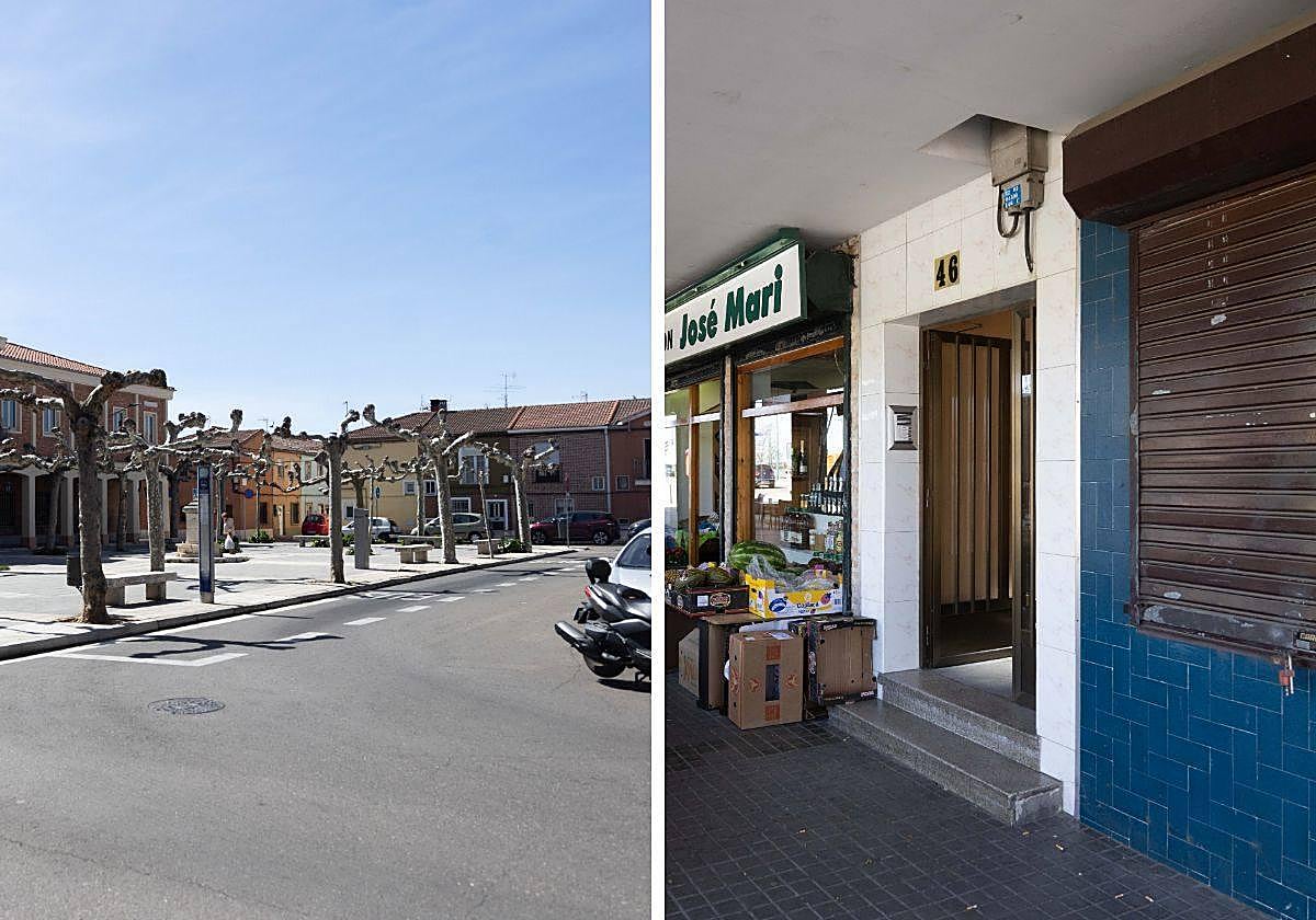 A la izquierda, plaza de Carmen Ferreiro, donde fue detenida la mujer. A la derecha, el portal del hombre víctima de un presunto delito de violencia doméstica.