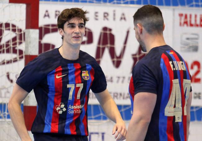 Pablo Urdangarín, durante el partido que ha jugado este sábado en Nava con el Barça Atlètic.