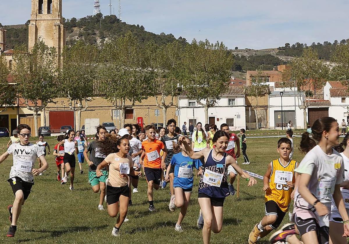 Grupo de alumnos, durante la carrera solidaria en beneficio a Siria este viernes en La Era de Villamuriel.