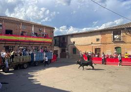 Uno de los toros en la Plaza de San Román, donde estaban situados los toriles