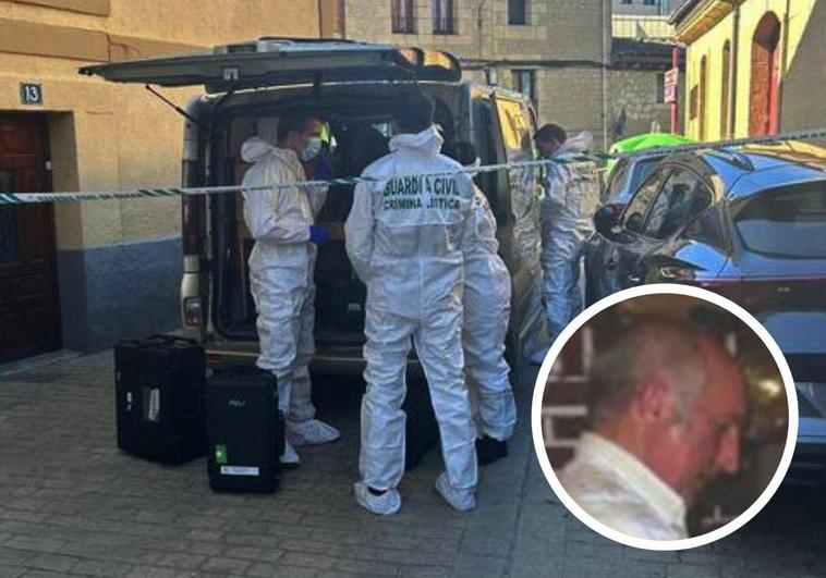 Efectivos de la Guardia Civil, durante la inspección ocular del escenario en la localidad riojana de Cuzcurrita y fotografía del hostelero Guillermo Castillo.