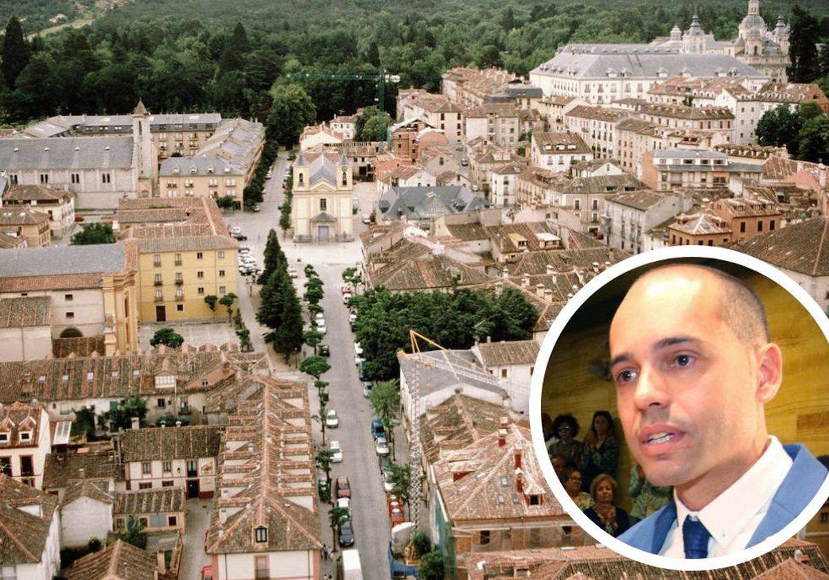 Vista aérea de parte del casco urbano del Real Sitio de San Ildefonso, y en el círculo, el alcalde de la localidad, Samuel Alonso.