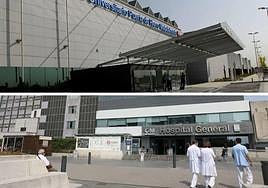 Arriba, el Hospital Universitario Puerta de Hierro, en Majadahonda, ya abajo, La Paz, en Madrid.