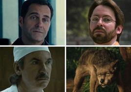 Cuatro personajes que dobló Gonzalo Abril: Scott Mitchell en 'Jurassic World', Roger Harrington en 'Spiderman', Anatoly Diatlov en 'Chernobyl' y Vihaan en 'Mowgli: La leyenda de la selva'.