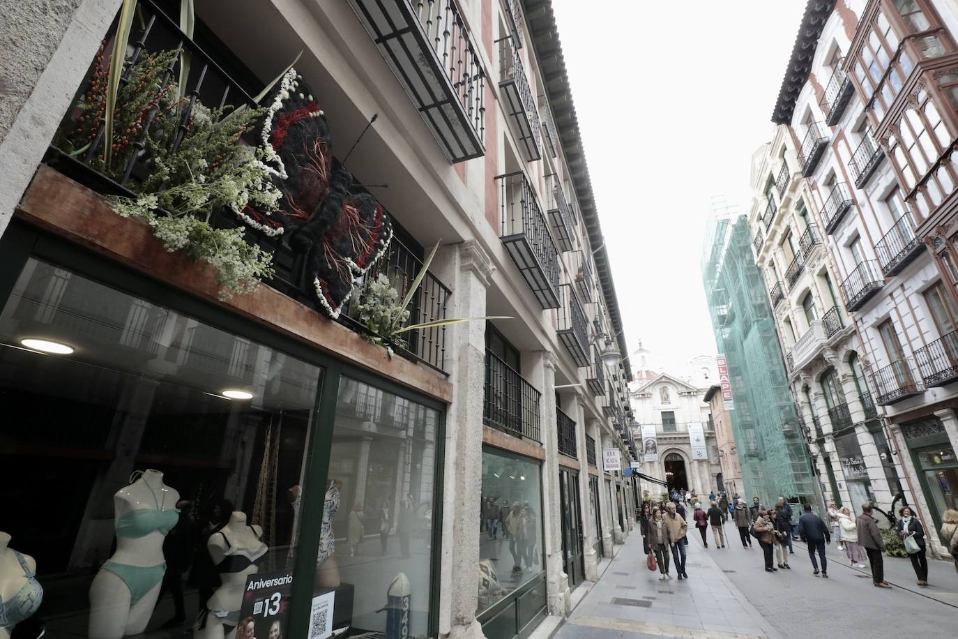 Mariposas florales sobrevuelan la calle Platerías de Valladolid