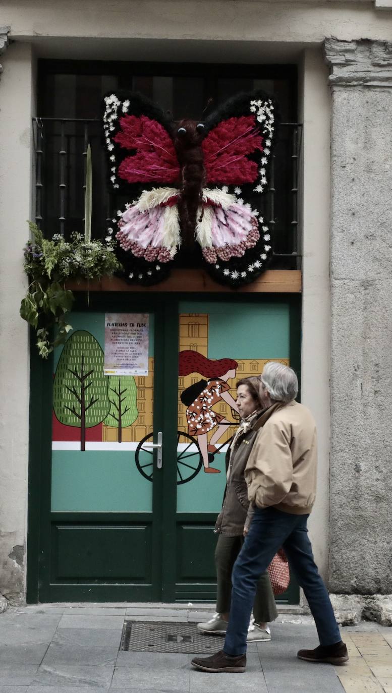 Mariposas florales sobrevuelan la calle Platerías de Valladolid