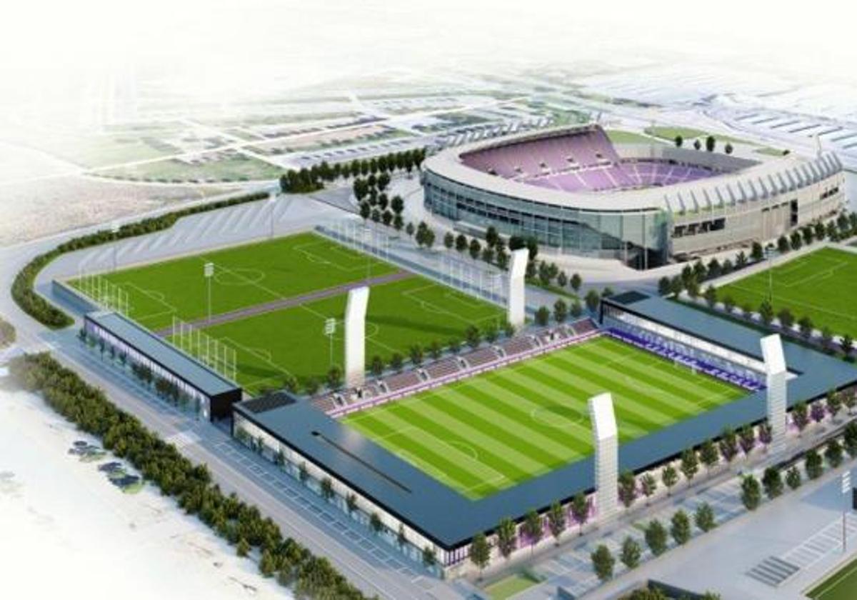 Infografía de la nueva Ciudad Deportiva del Real Valladolid junto al estadio José Zorrilla.